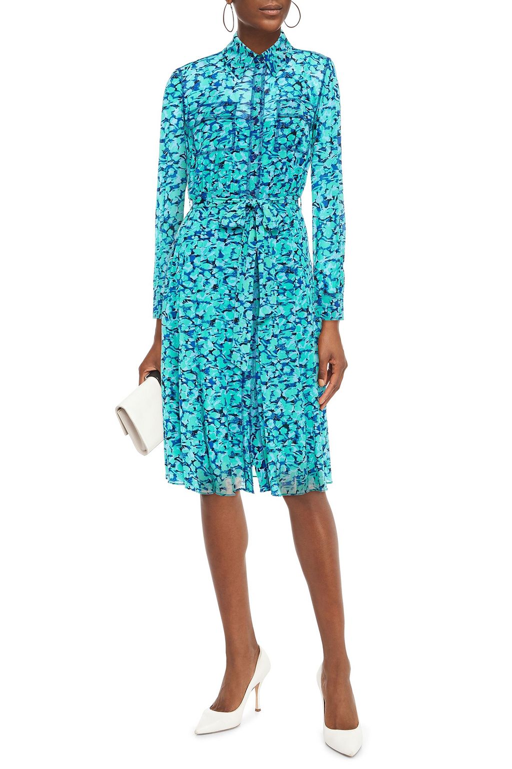 DIANE VON FURSTENBERG Belted printed mesh shirt dress