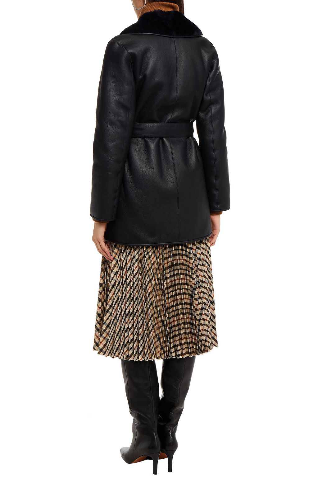 CLAUDIE PIERLOT Shearling-trimmed leather coat