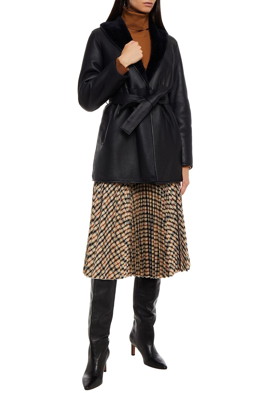 CLAUDIE PIERLOT Shearling-trimmed leather coat
