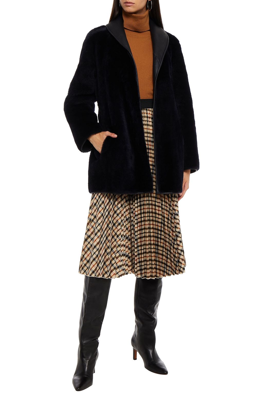CLAUDIE PIERLOT Shearling-trimmed leather coat