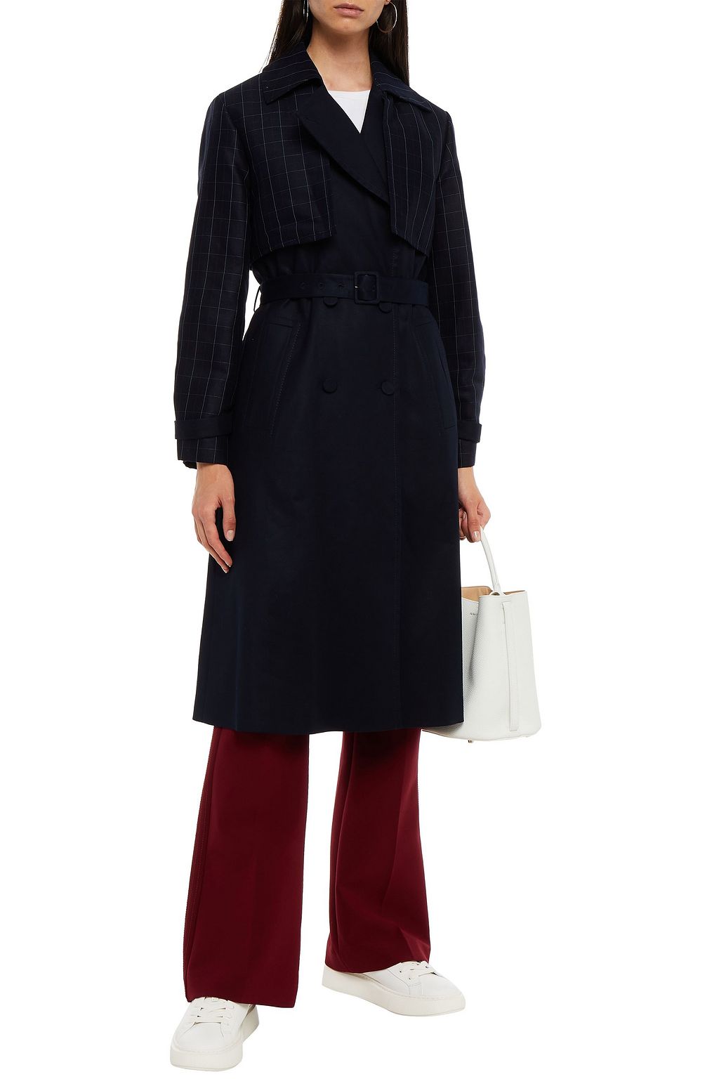 CLAUDIE PIERLOT Belted checked Lyocell-blend twill trench coat