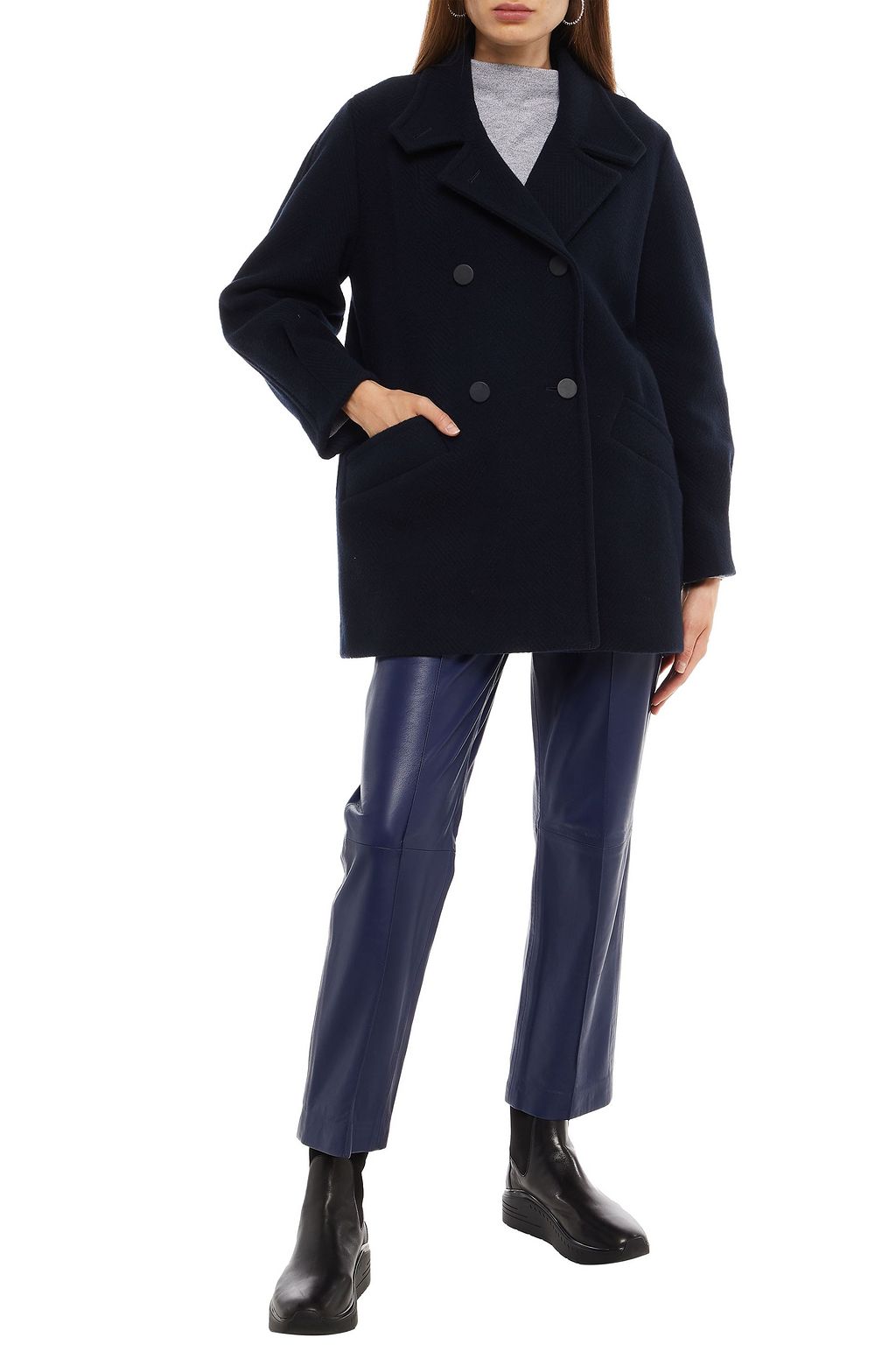 CLAUDIE PIERLOT Double-breasted herringbone wool-felt coat