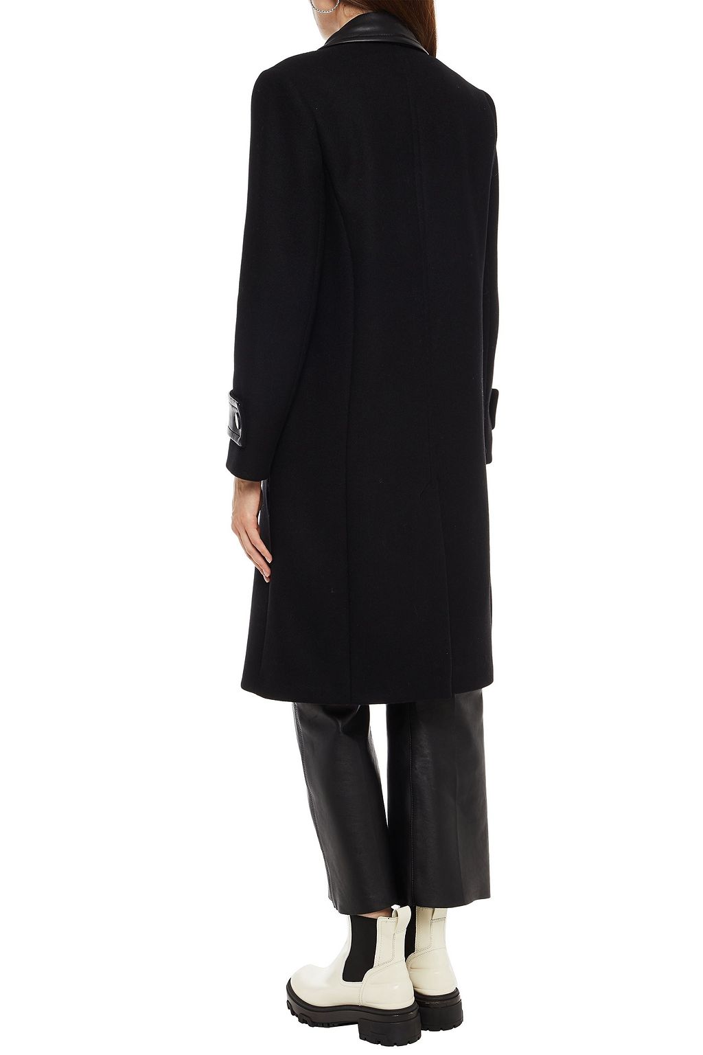 CLAUDIE PIERLOT Leather-trimmed wool-blend felt coat