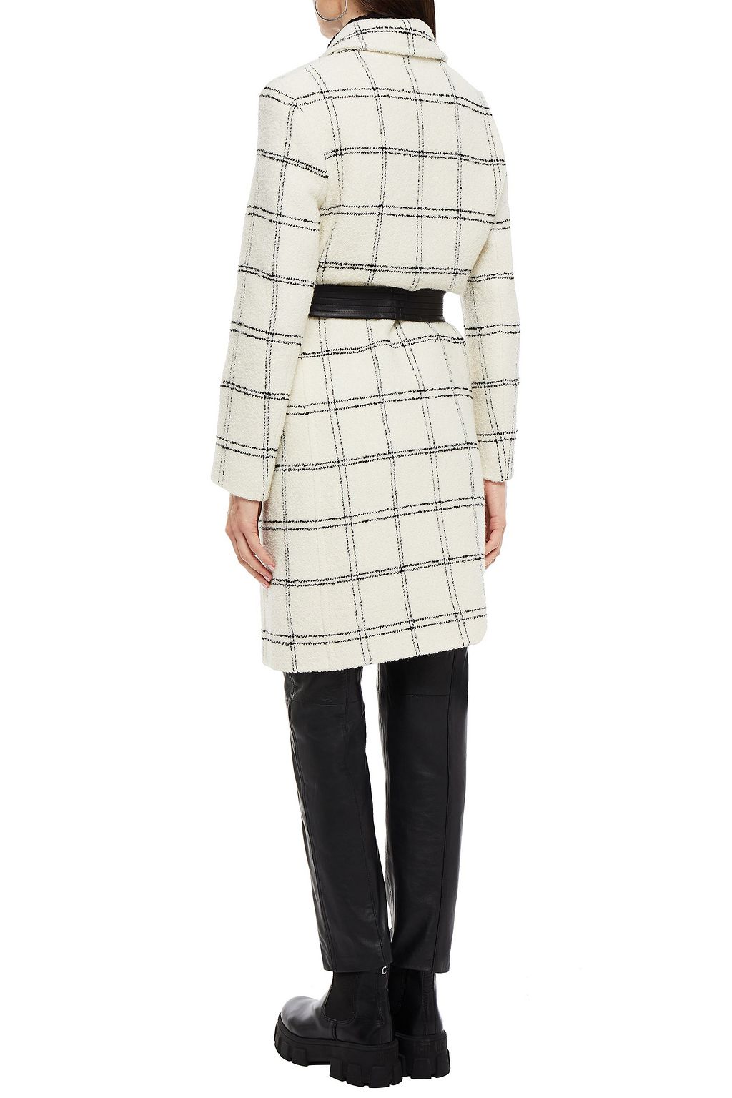 CLAUDIE PIERLOT Belted checked wool-blend bouclé-tweed coat
