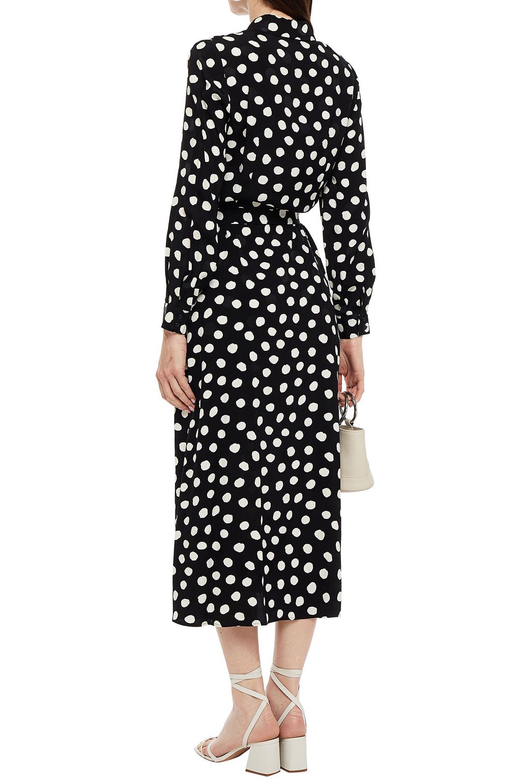 CLAUDIE PIERLOT Belted polka-dot satin-jacquard midi dress