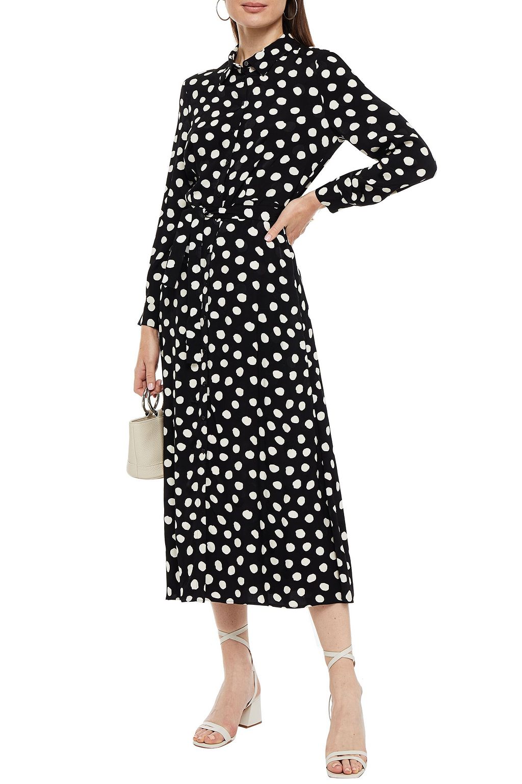 CLAUDIE PIERLOT Belted polka-dot satin-jacquard midi dress