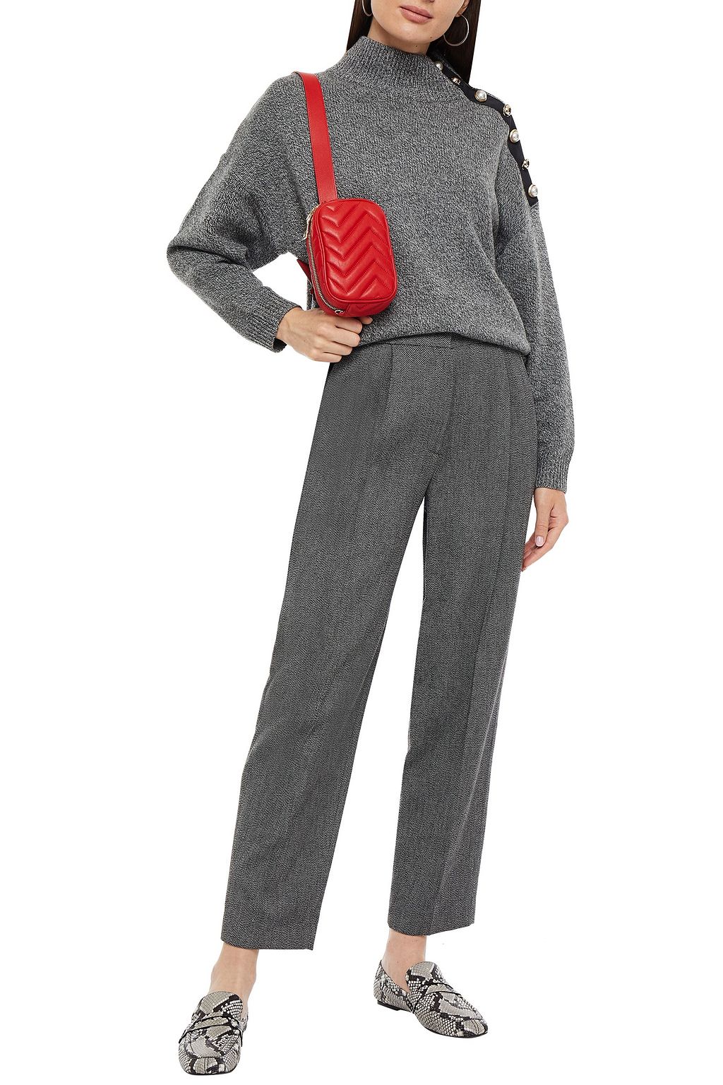 CLAUDIE PIERLOT Pamina pleated cotton and wool-blend tapered pants