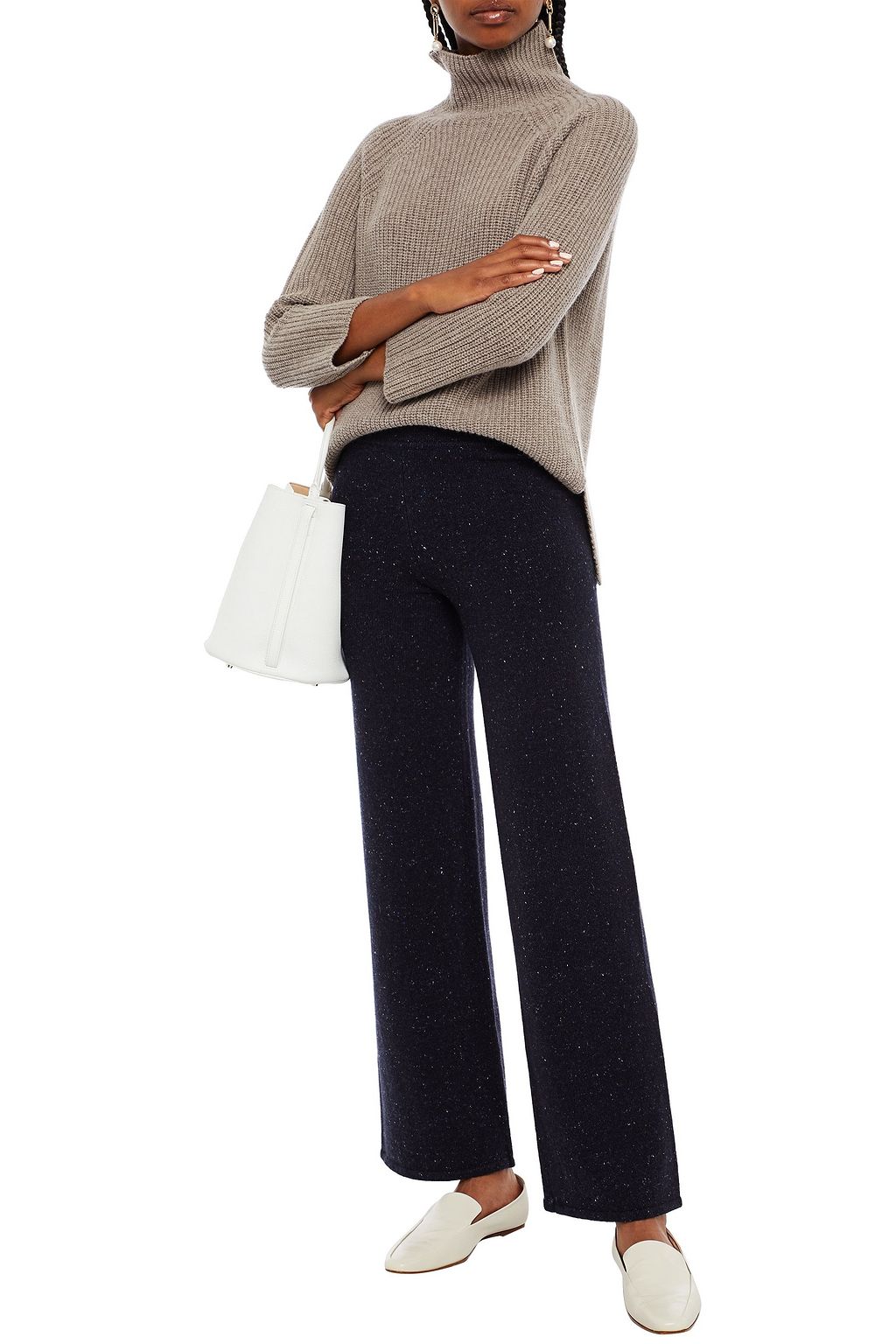 GENTRYPORTOFINO Mélange cashmere wide-leg pants