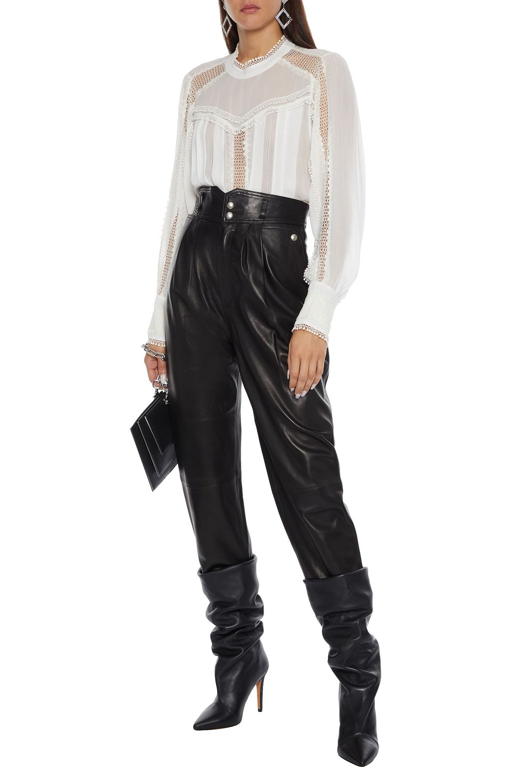 IRO Bluse aus Georgette mit Falten und Spitzenbesatz