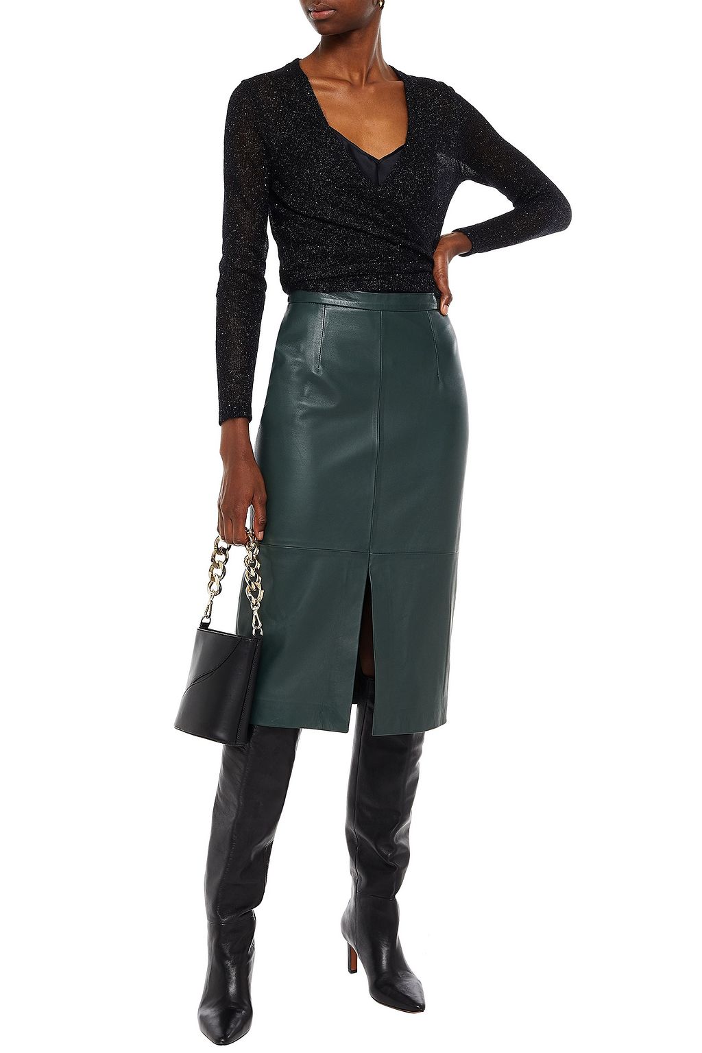 GENTRYPORTOFINO Sequin-embellished metallic knitted wrap cardigan