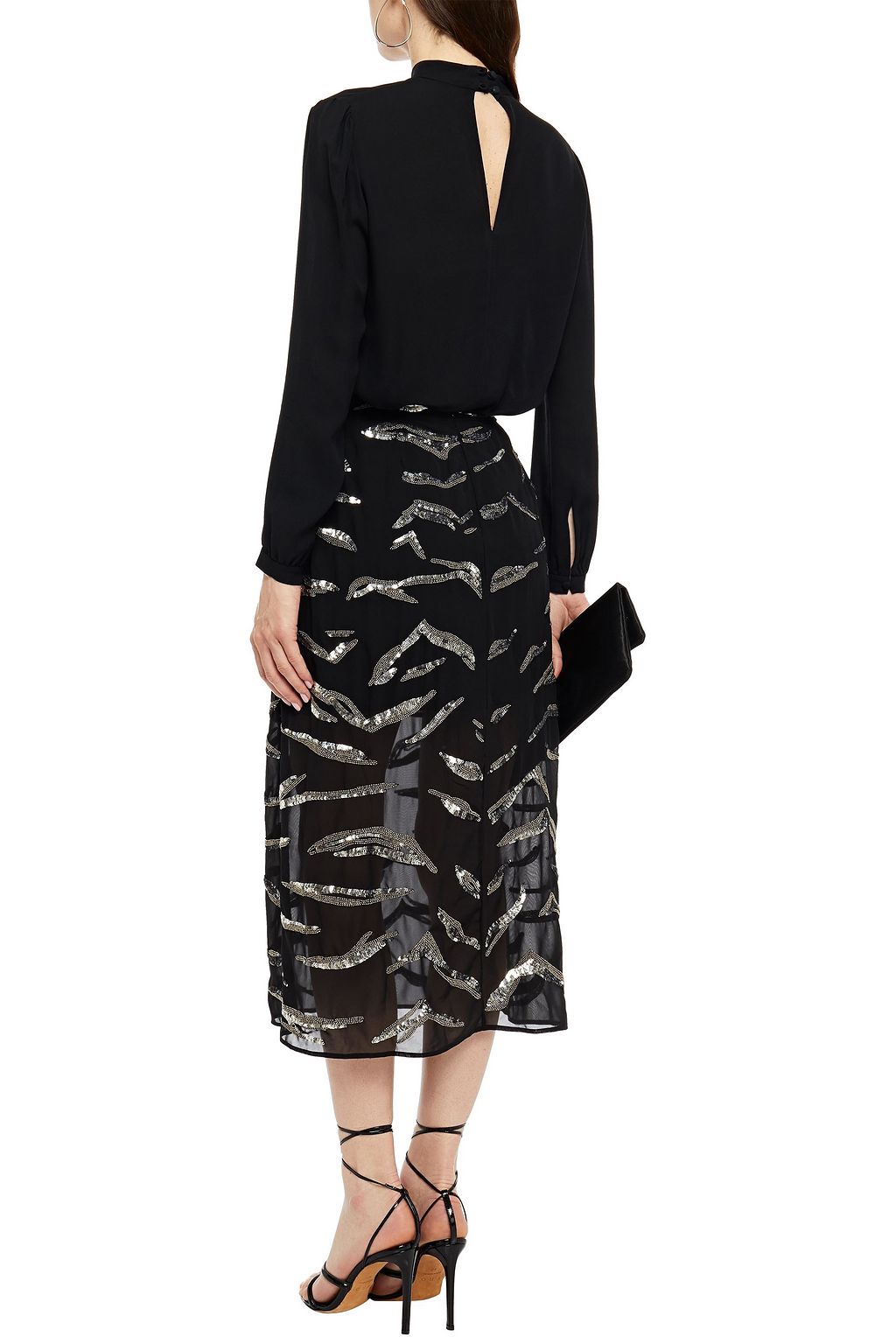 IRO Embellished crepe de chine midi skirt