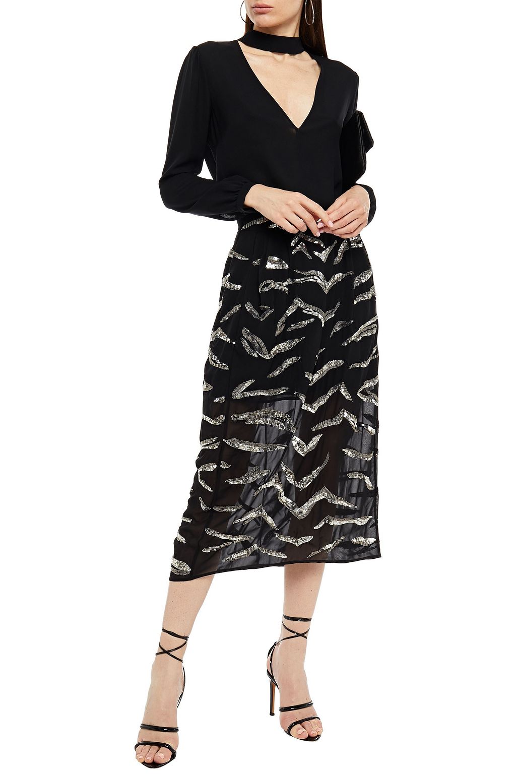 IRO Embellished crepe de chine midi skirt