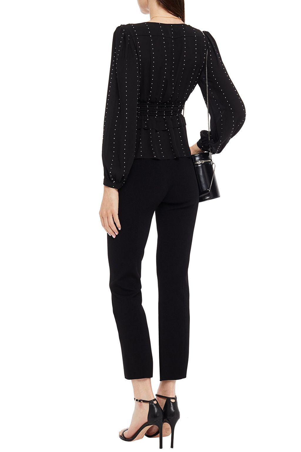 MAJE Wrap-effect shirred studded georgette blouse