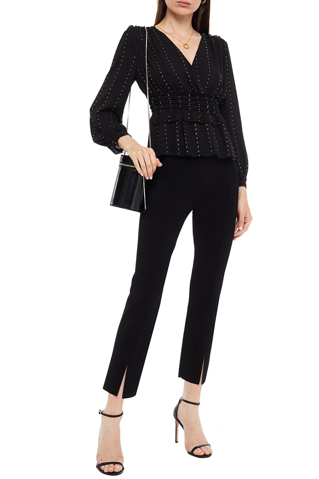 MAJE Wrap-effect shirred studded georgette blouse