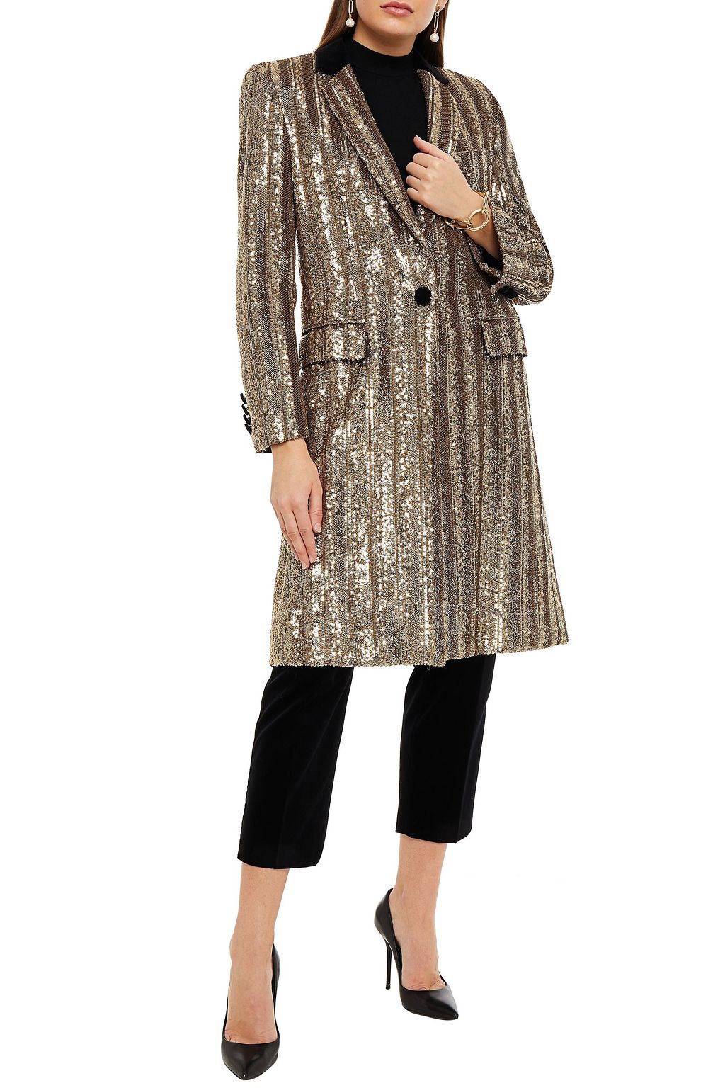 DOLCE&GABBANA Velvet-trimmed sequined woven coat