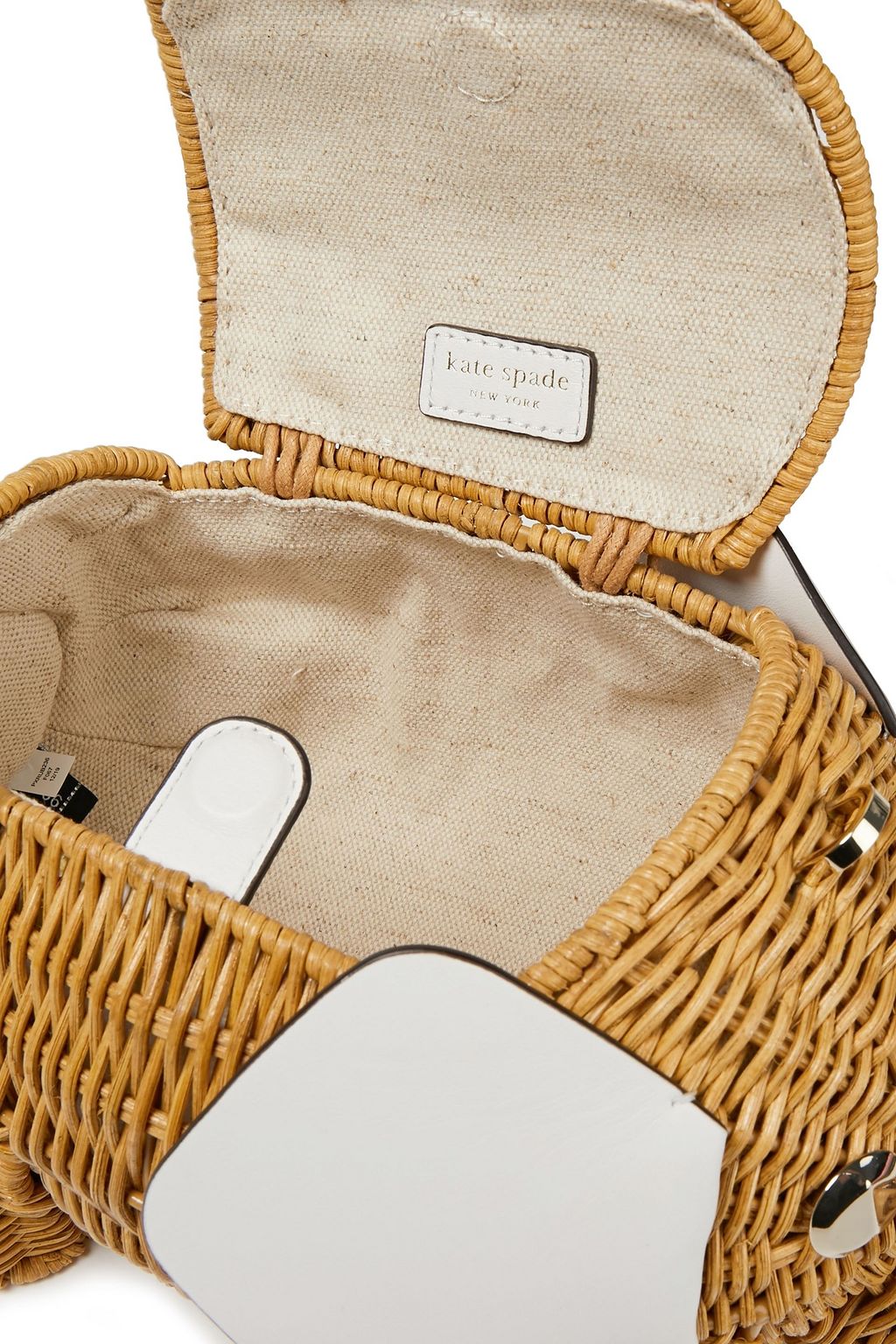 KATE SPADE NEW YORK Leather-trimmed wicker shoulder bag