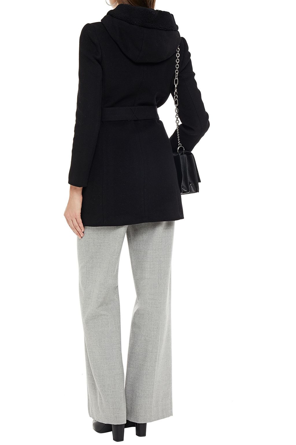 CLAUDIE PIERLOT Belted wool-blend brushed-felt hooded coat