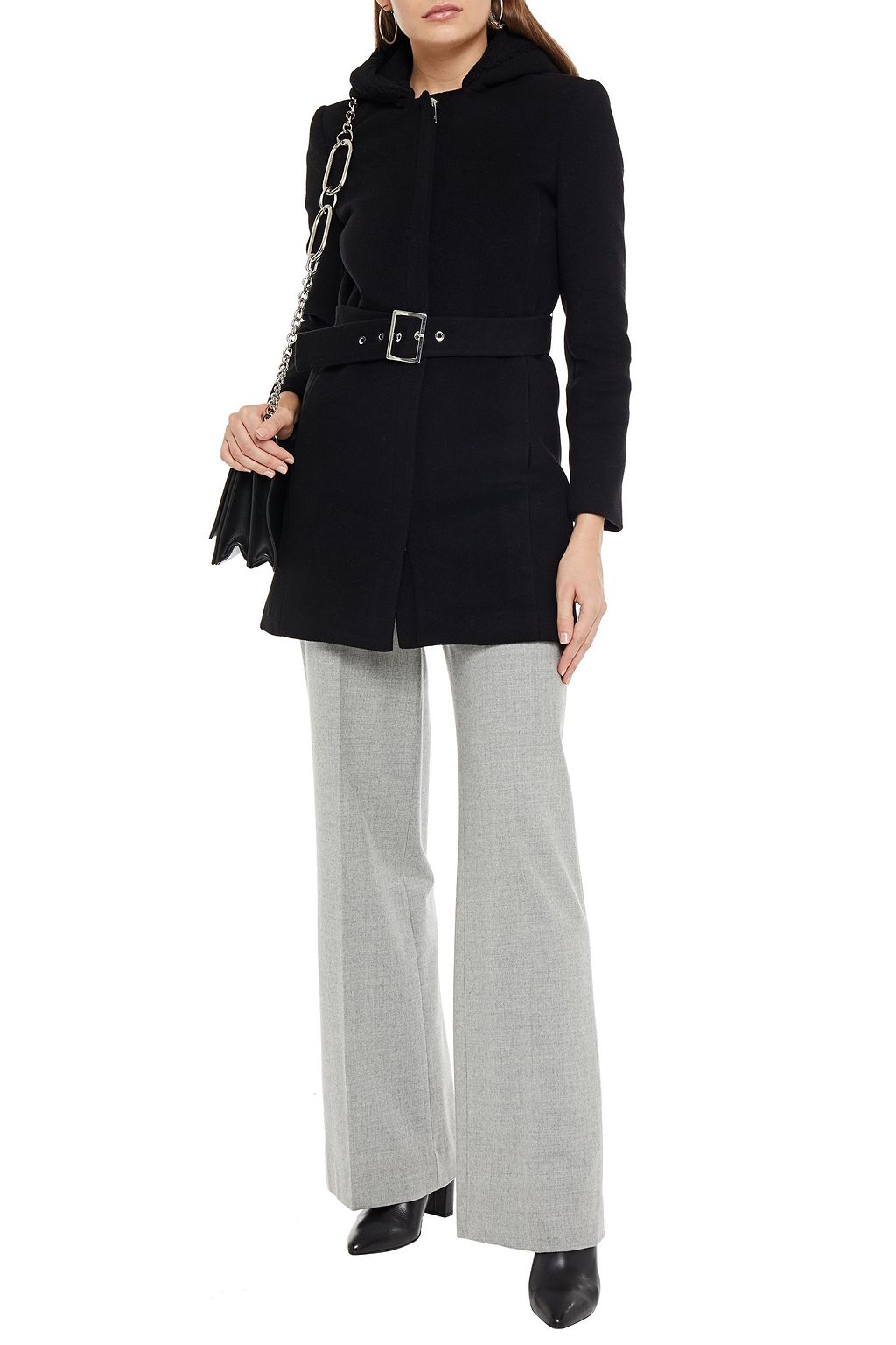 CLAUDIE PIERLOT Belted wool-blend brushed-felt hooded coat