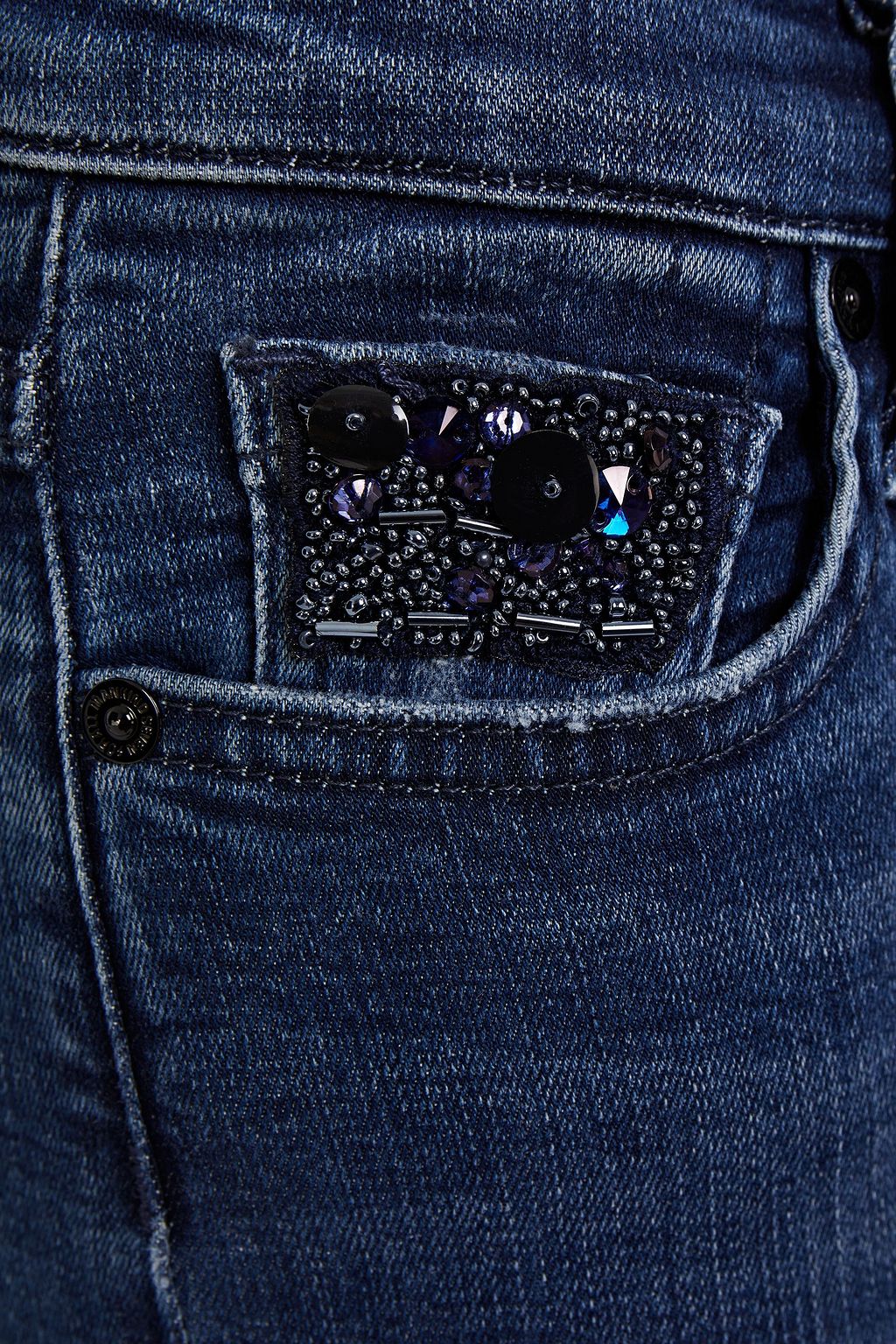 7 FOR ALL MANKIND Embellished distressed mid-rise skinny jeans