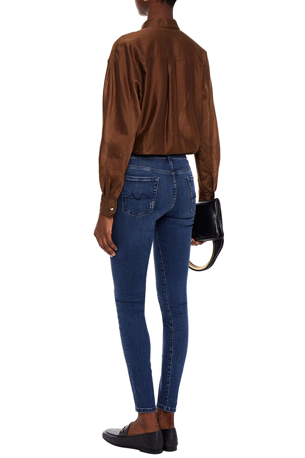 7 FOR ALL MANKIND Embellished distressed mid-rise skinny jeans