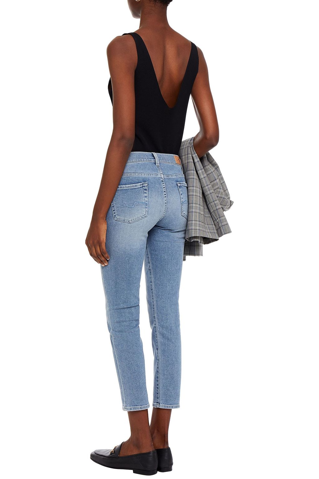 7 FOR ALL MANKIND Cropped faded mid-rise slim-leg jeans