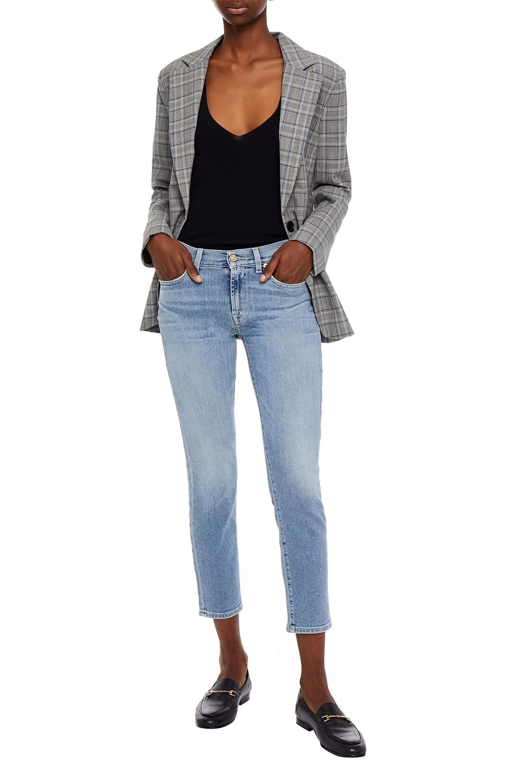 7 FOR ALL MANKIND Cropped faded mid-rise slim-leg jeans