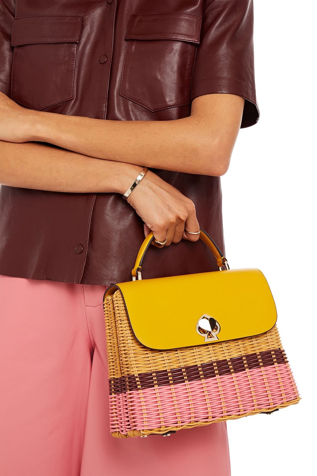 KATE SPADE NEW YORK Romy mittelgroße Tote Bag aus Leder und Weidengeflecht mit Streifen