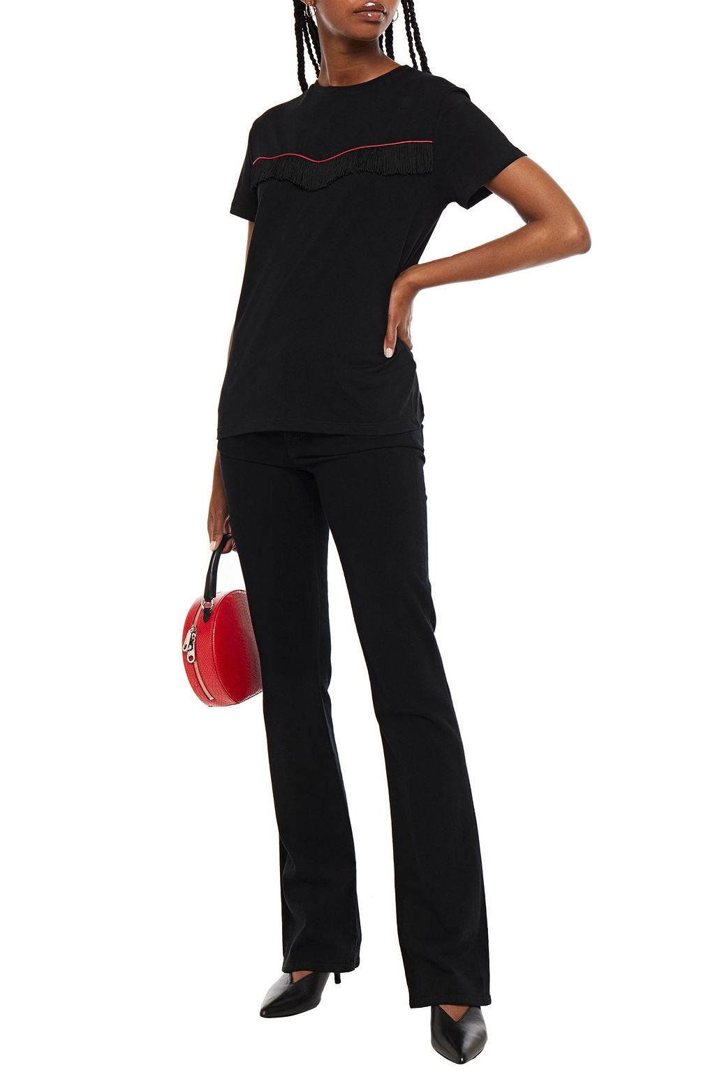 7 FOR ALL MANKIND Fringe-trimmed cotton-jersey T-shirt
