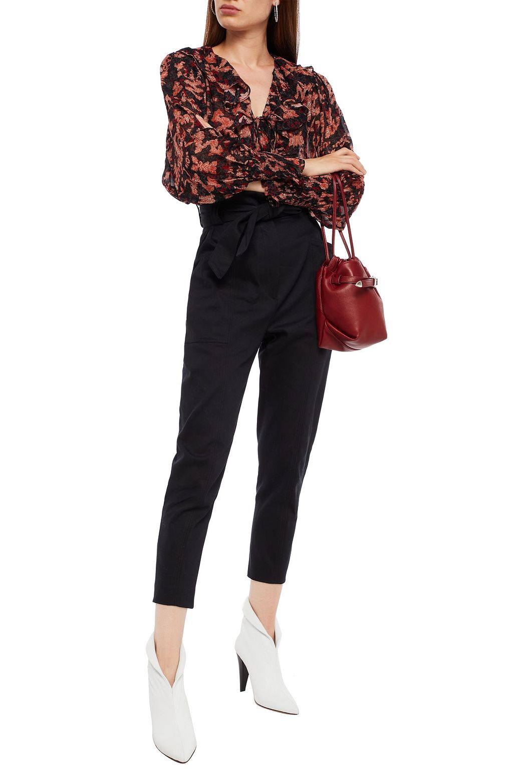 IRO Estera ruffled printed crepe de chine blouse