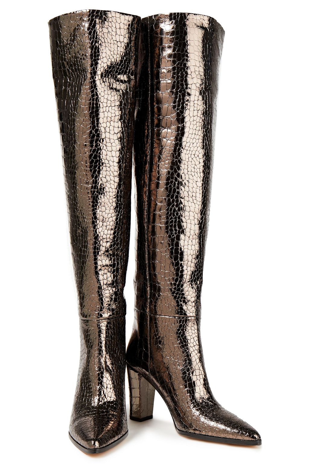 IRO Semuru Overknees aus Leder mit Krokodileffekt in Metallic-Optik