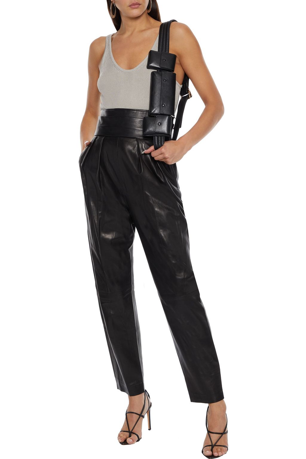IRO Larsen pleated leather tapered pants