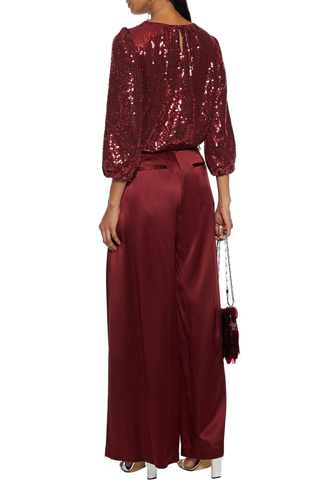 ALICE + OLIVIA Avila cropped gathered sequined chiffon blouse