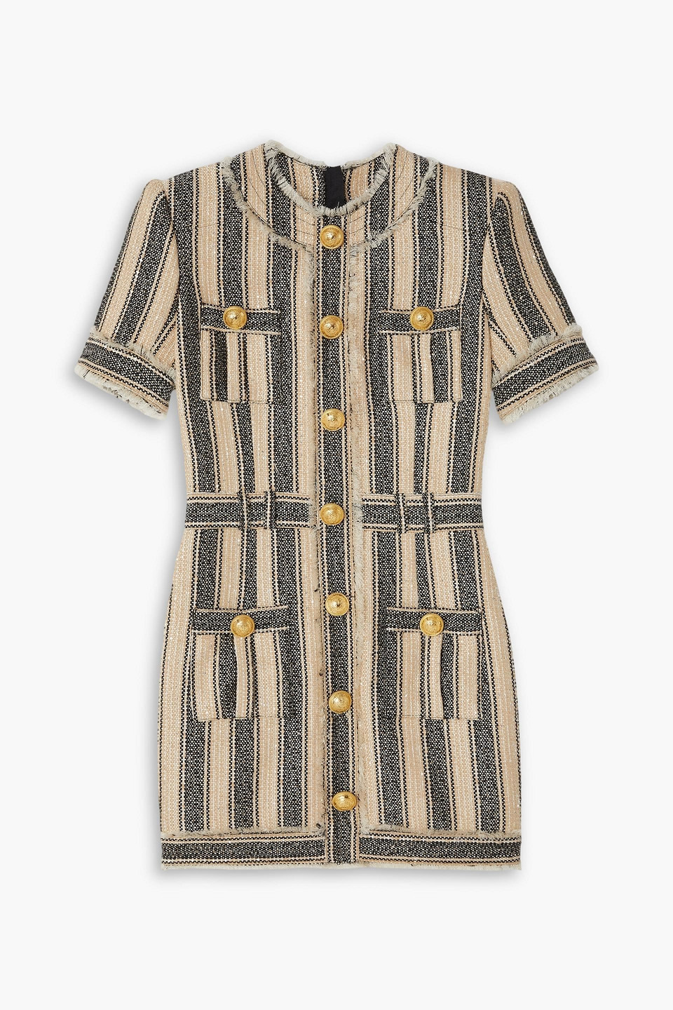 Balmain Stiped Pique Dress In Beige