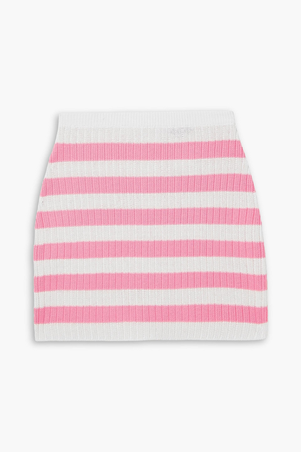 Shop Balmain Barbie Striped Ribbed-knit Mini Skirt In Pink