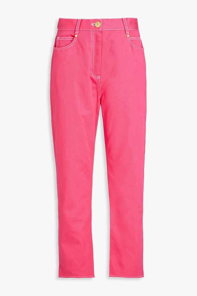 Printed high-rise tapered jeans