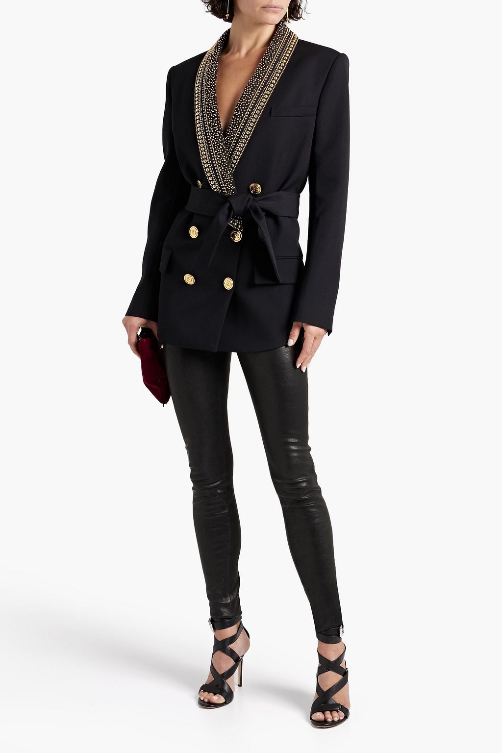 BALMAIN Double-breasted studded wool blazer