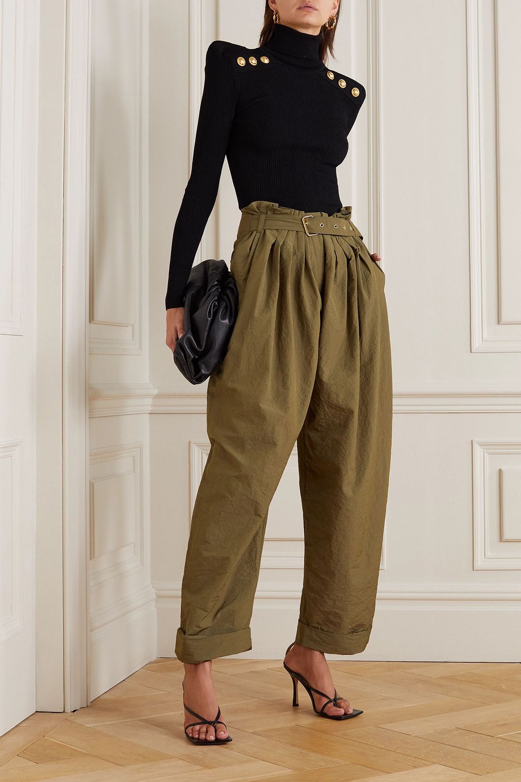 BALMAIN Button-detailed ribbed-knit turtleneck sweater