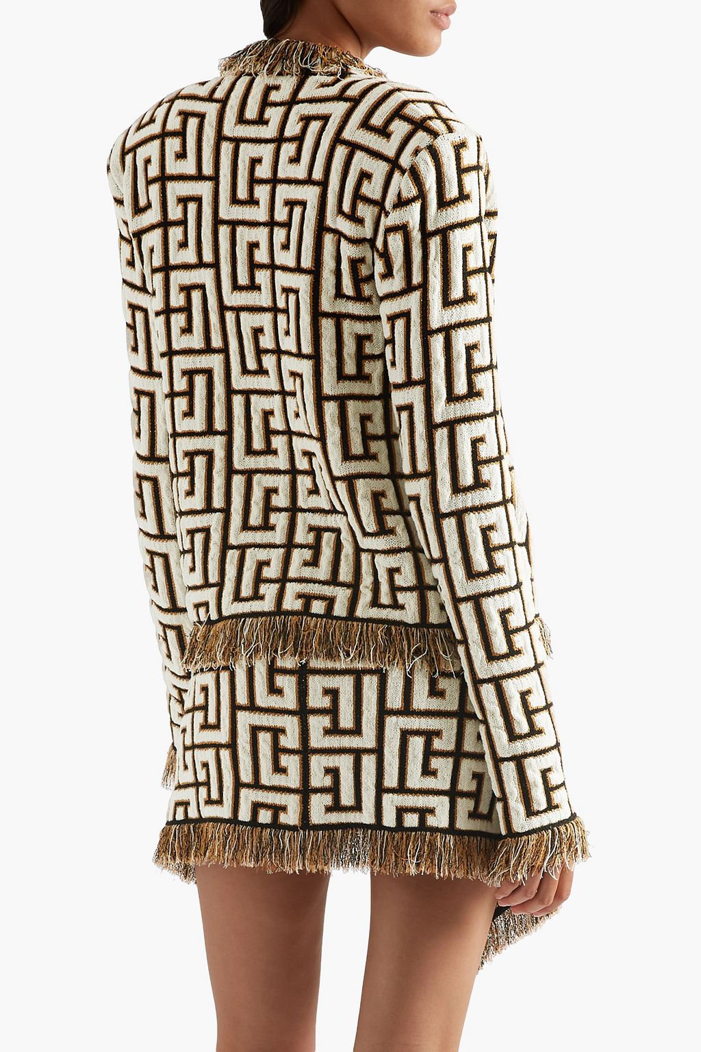 BALMAIN Fringed jacquard-knit jacket