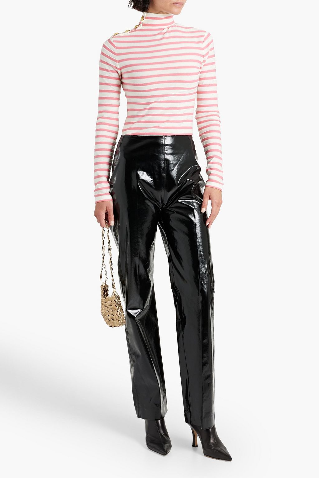 BALMAIN + Barbie striped cotton-blend jersey turtleneck top