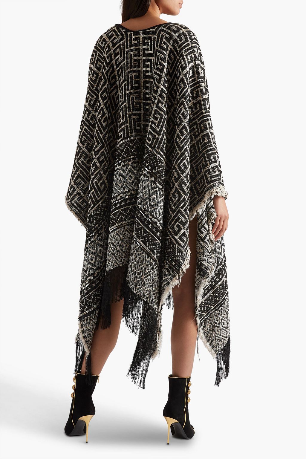 BALMAIN ジャカード ポンチョ メタリック フリンジ付き