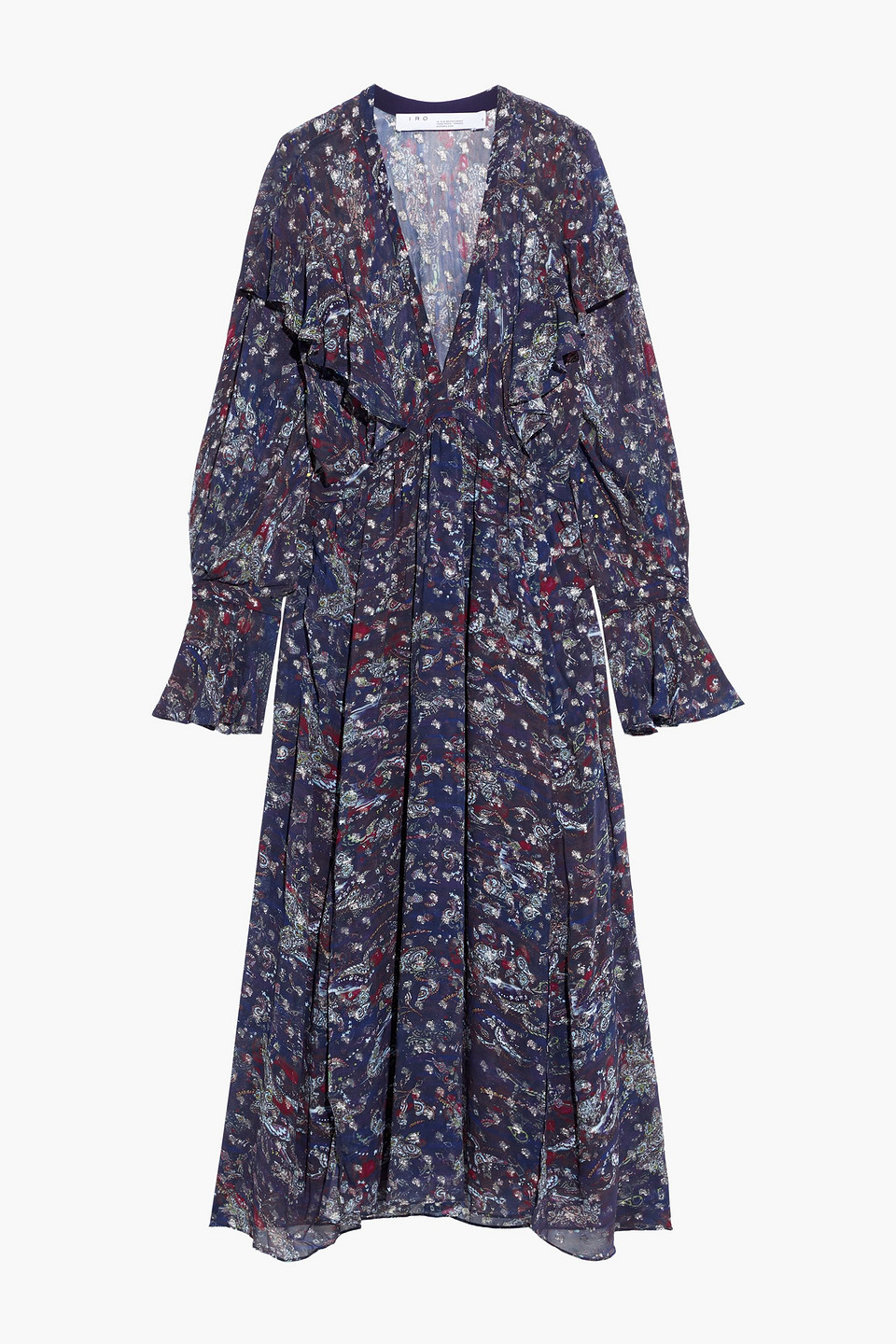 iro - skage gathered printed fil coupé georgette midi dress - purple - fr 34
