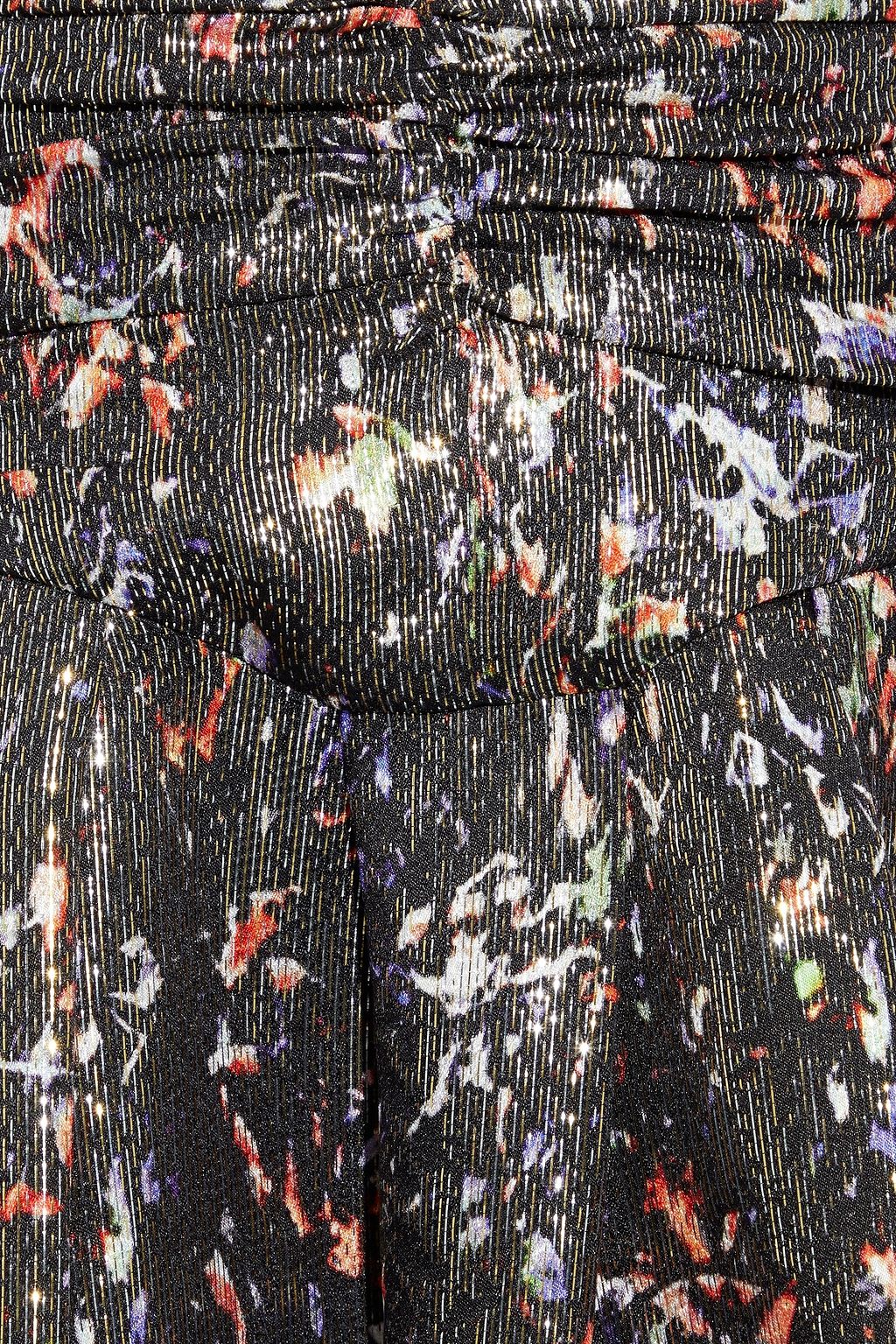 IRO Maziar ruched printed metallic silk-blend mini skirt