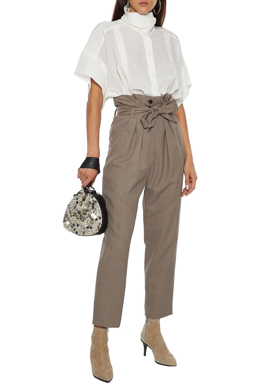 IRO Apler belted pleated wool-twill tapered pants