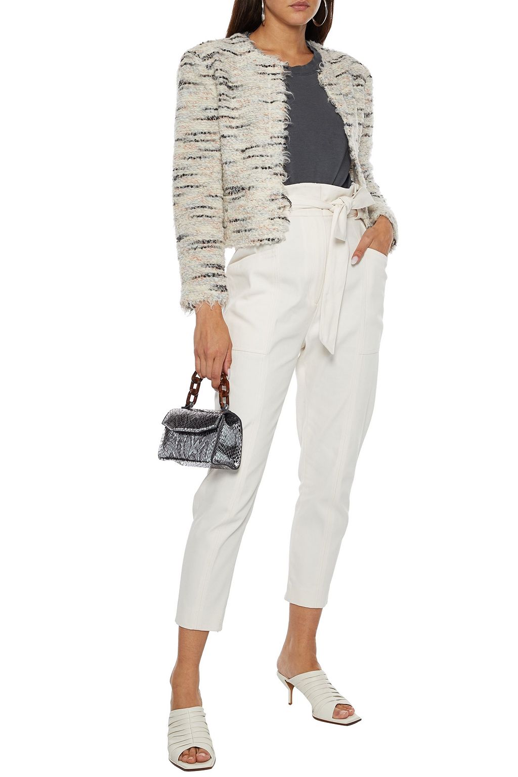 IRO Marino cropped frayed metallic bouclé-tweed jacket