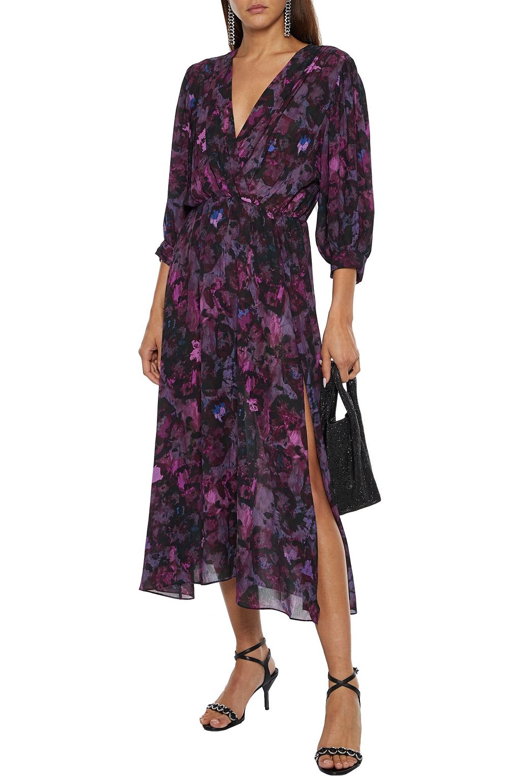 IRO Each wrap-effect printed crepe de chine midi dress