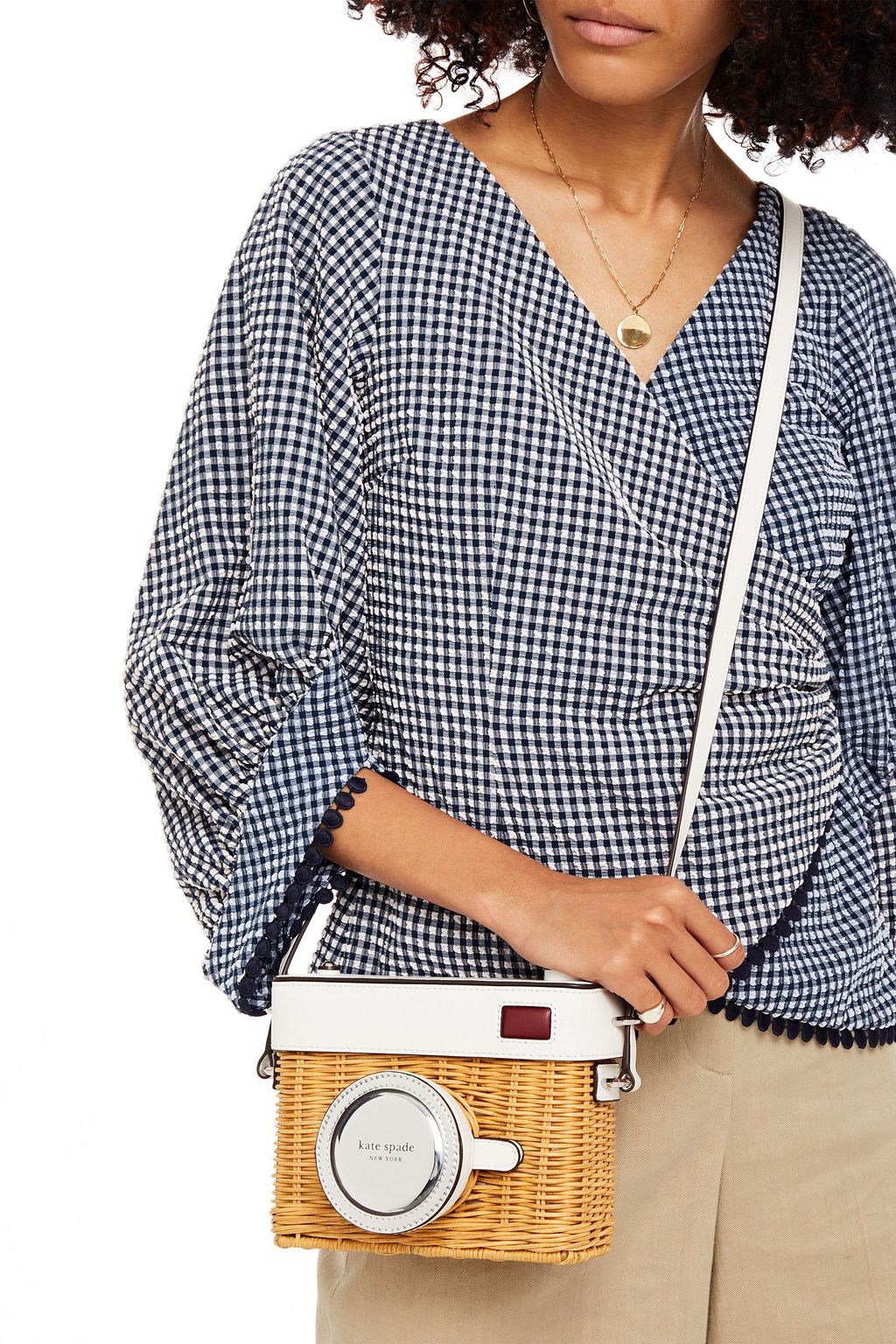 KATE SPADE NEW YORK Rose 3D leather and rattan shoulder bag