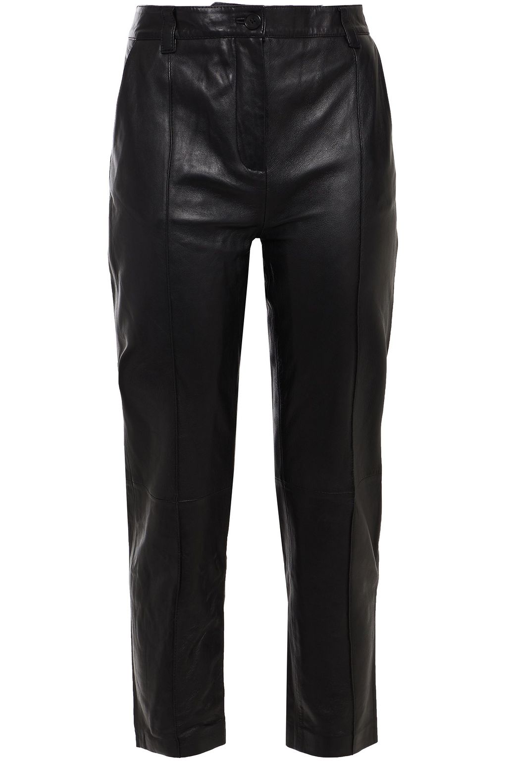 Cropped leather straight-leg pants 