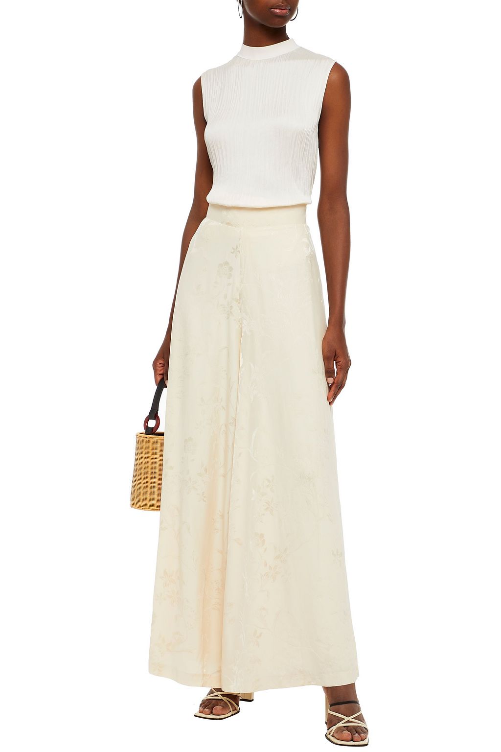 JOHANNA ORTIZ Queen Of Orchids satin-jacquard wide-leg pants