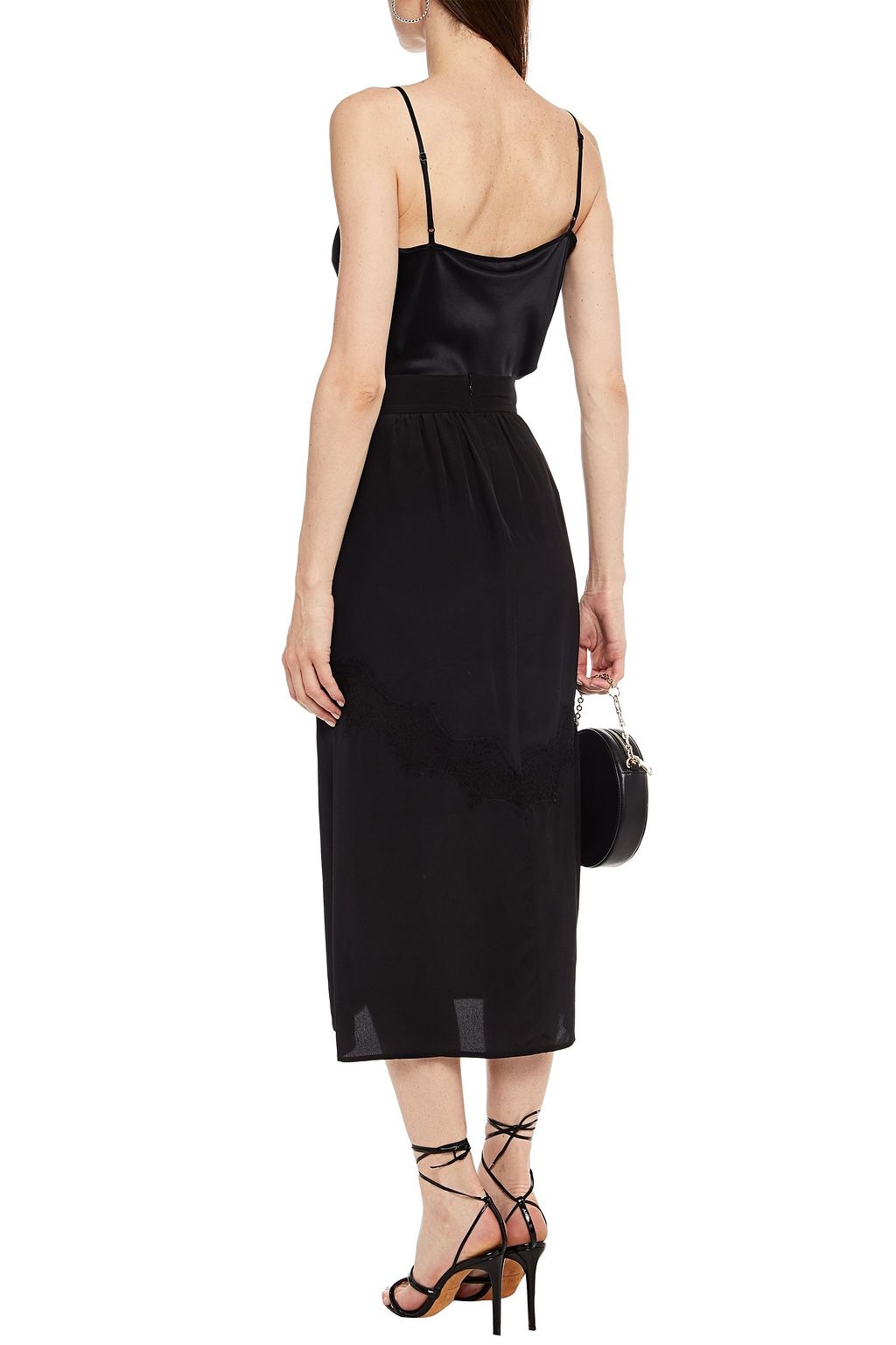 IRO Lace-trimmed silk crepe de chine midi skirt