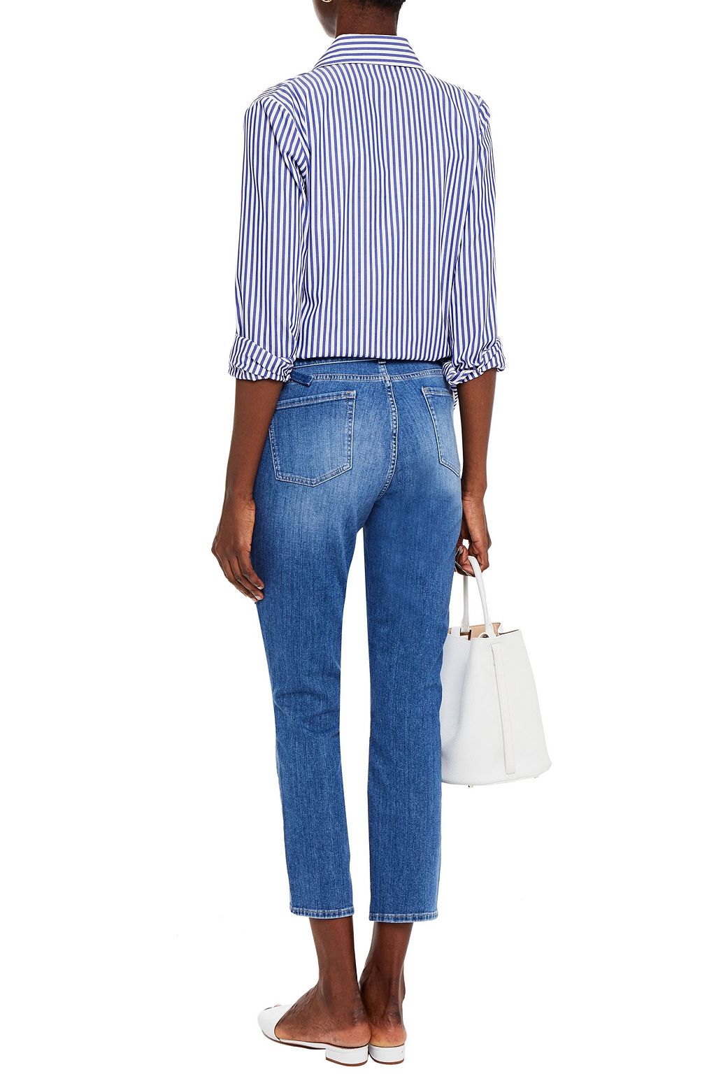 7 FOR ALL MANKIND Cropped pleated high-rise tapered jeans
